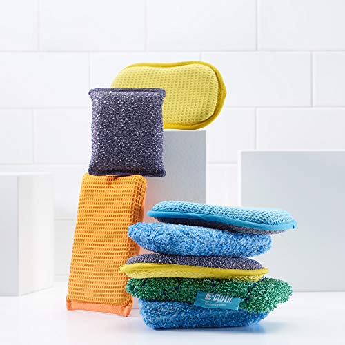 Image of E-Cloth Kitchen Dynamo, Premium Microfiber Non-Scratch Kitchen Dish Scrubber Sponge, Ideal for Dish, Sink and Countertop Cleaning, 100 Wash Guarantee, Blue, 4 Pack