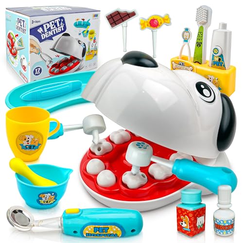 Smilesskiddo Dentist Kit for Kids - 26 Pcs Doctor Play Set with Dental Tools and Medical Accessories, Pretend Play for Toddlers - Educational Gifts for Girls Boys 3 4 5 6 7 8