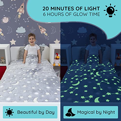 Soft Fluffy Kids' Blanket & Throws - Unique Birthday Gifts For Boy, Girls & Grandkinds - Glow In The Dark Throw Blanket, Gifts For Girls, Gifts For Boys, 50" X 60" Gray #TOP1