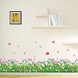 Amaom Removable Beautiful Nursery Pink Butterfly Flowers Baseboard Wall Decals Murals Home Art Decor Peel Stick Wall Stickers for Wall Corner Kids Room Bedroom Living Room Decorations