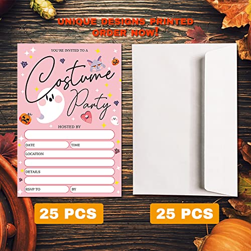 Deluxe Halloween Or Costume Party Invitations, 25 Fill-In Cards With Envelopes, Pumpkin, Ghost, Monster, Cute Trick Or Treat, Box Or Treat For Kids Birthday Or Adult Party - 4"X6" (Jrm342) #TOP2