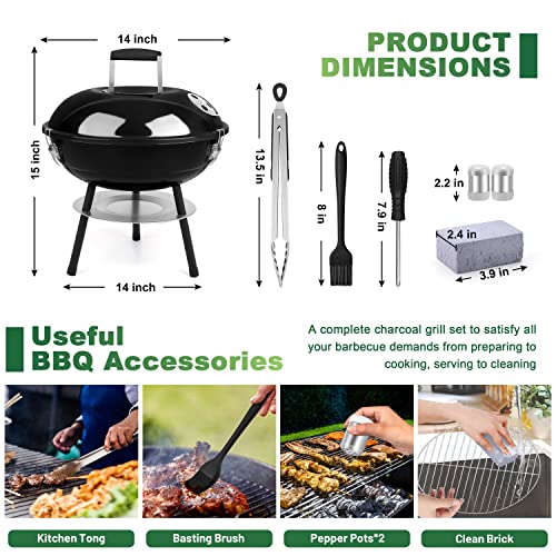 Joyfair Churrasqueira a carvão pequena de 35,5 cm com ferramentas, kit de defumador portátil de chur