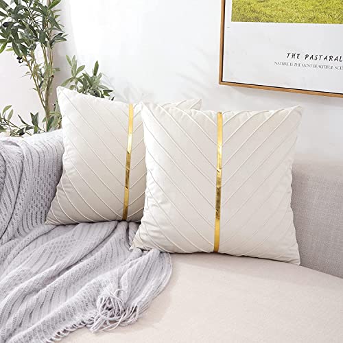 Image of Velvet Throw Pillow Covers 18x18 inch Pack of 2 Gold Decor Beige