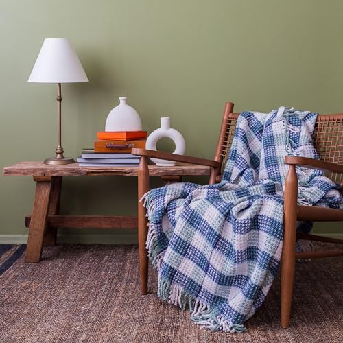 LERUUM Waffle Throw Blanket Double Size Cotton Blue Lightweight Throw for Sofa Couch Armchair Bed 150x200cm (Blue Throw) - Cosy Home Interiors LERUUM Waffle Throw Blanket Double Size Cotton Blue Lightweight Throw for Sofa Couch Armchair Bed 150x200cm (Blue Throw)