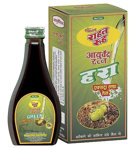 Image of Rahat Rooh Ayurved Ratna Green Cool Oil for Hair 500 ml | Ayurvedic Hair Nourishment & Dandruff Oil | Power of 17+ Ayurvedic Herbs | Relives Headache, Tiredness, Stress & Sleepness