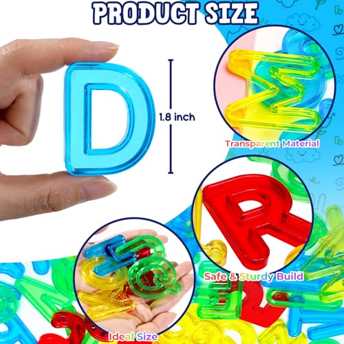 Image of Bbiamsleep 52 Pcs Plastic Capital Letters Transparent Uppercase Letters | Colorful Translucent Letters Light Table Manipulatives for Sorting Counting Training Spelling