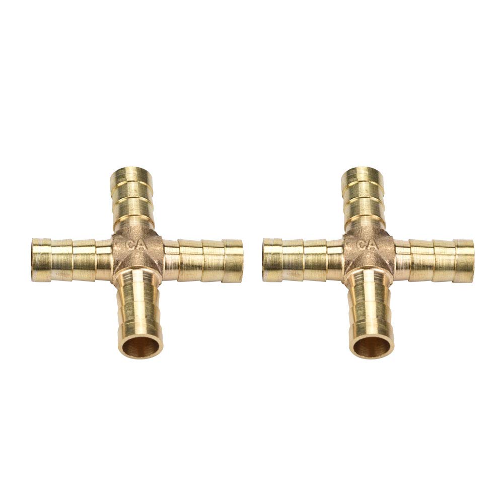Jelquix 5pcs 4 Way Brass Cross Fittings Durable Barbed Connectors for Air Water Oil Gas Fuel Tubing 6/8/10/12mm (10mm)