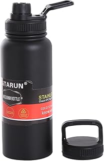 Garrafa Térmica Isolada Vácuo Inox Academia Esporte 2 Tampas 800 ml Branco Preto Azul Amarelo (Preto)  