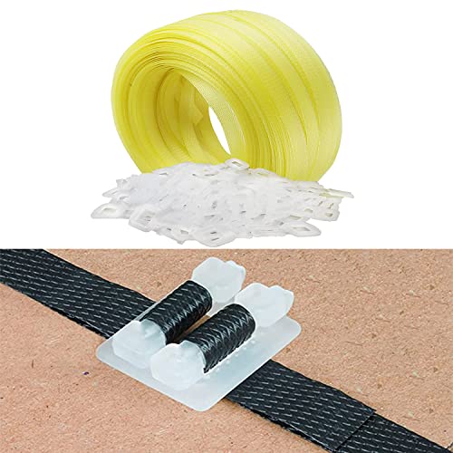 Umreifung für Verpackung und Plombis, Handbiegungswerkzeug-Kits, 100 m PP-Umreifung und 100 Stück Kunststoff-Klemmen, Umreifungsbreite - 13 mm, Kunststoffschnallen Sets