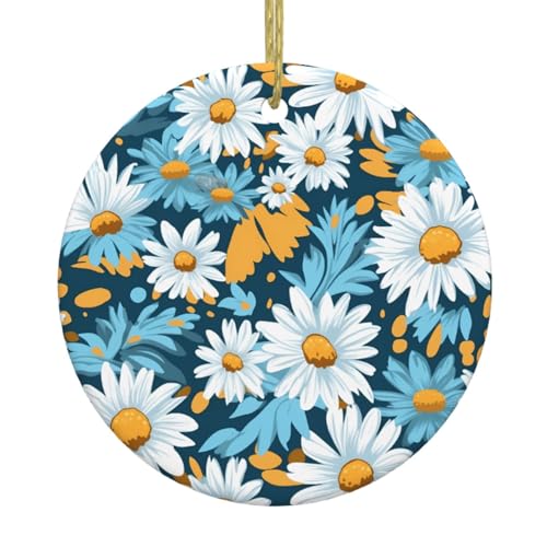 UDFKGLP Colgante redondo de cerámica con diseño de margaritas florales de verano para decorar tiendas, puertas y ventanas