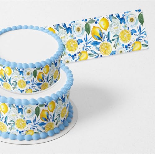 Cakecery Green Yellow Blue Lemon Lime Citrus Flower Branches Pattern Edible Icing Image Cake Border Strips Decoration Frosting Sheet Strips