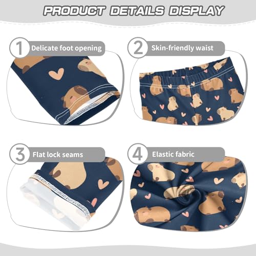 Cartoon Capybara with Hearts Navy Girls Leggings Soft Comfortable Athletic Leggings Dancing Pants for 4-10 Years3