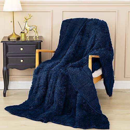 Fake Fur Weighted Blanket 20 lbs, Stiio Queen Measurement Sherpa Fleece Weighted Blanket 60×80 Inches Heavy Blanket, Mushy Heat Cozy Mattress Blanket to Assist Higher Sleep, Navy Blue