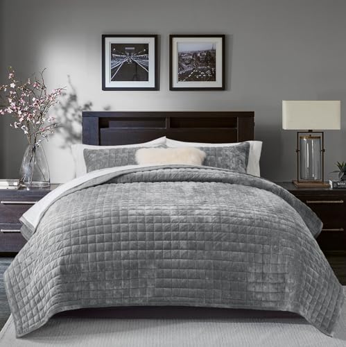 image for RECYCO Luxury Velvet Quilt Set Full Queen Size, Lightweight Velvet Com