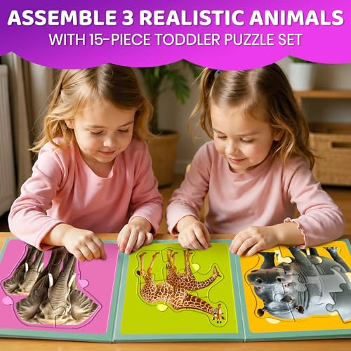 Image of QUOKKA Step Up Magnetic Puzzles for Toddlers 1-3, Safari Animals Puzzle Set in One Book, Travel Games for Kids 3-5, Screen Free Toy for Toddlers and Preschoolers