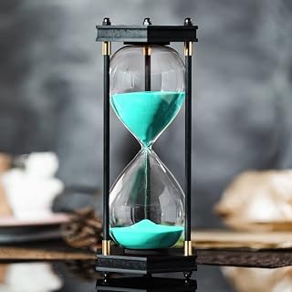 Large Hourglass Timer 60 Minute, Decorative Hexagon Frame Sandglass with Green Sand