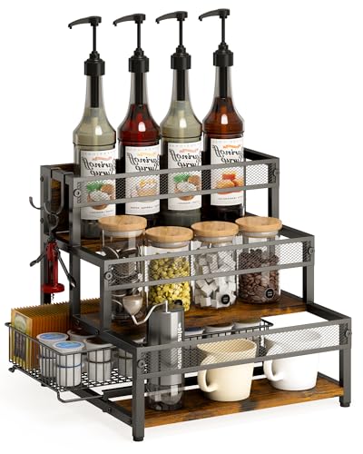 LOTEYIKE 3 Tier Coffee Syrup Rack Organizer, 12 Water Bottles Holder Stand Liquor Cabinet Storage,...