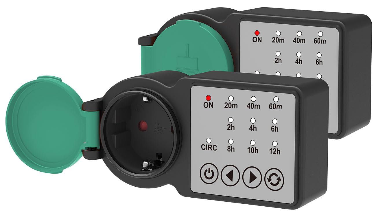 revolt Kurzzeit-Timer-Steckdose: 2er-Set Outdoor-Steckdose mit Countdown-Timer, IP44, 3.680 Watt (Ausschalt Steckdosen, Zeitschaltuhr Countdown)