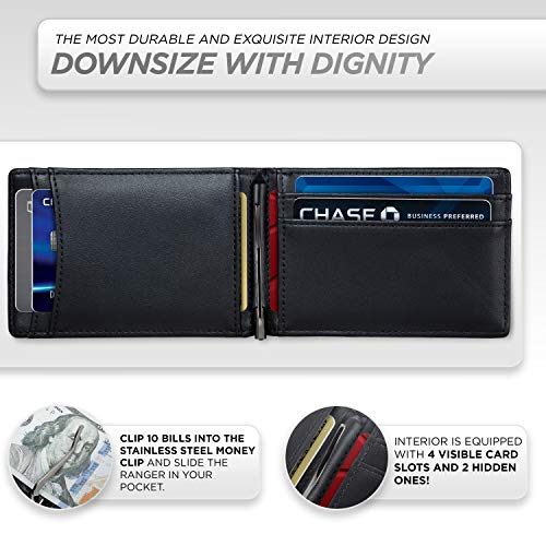Leather Mens Wallet. Minimalist Wallet Credit Card Holder With Money Clip And Rfid Wallet Protection. Slim Wallets Men Gifts (Obsidian Black Ranger) #TOP3
