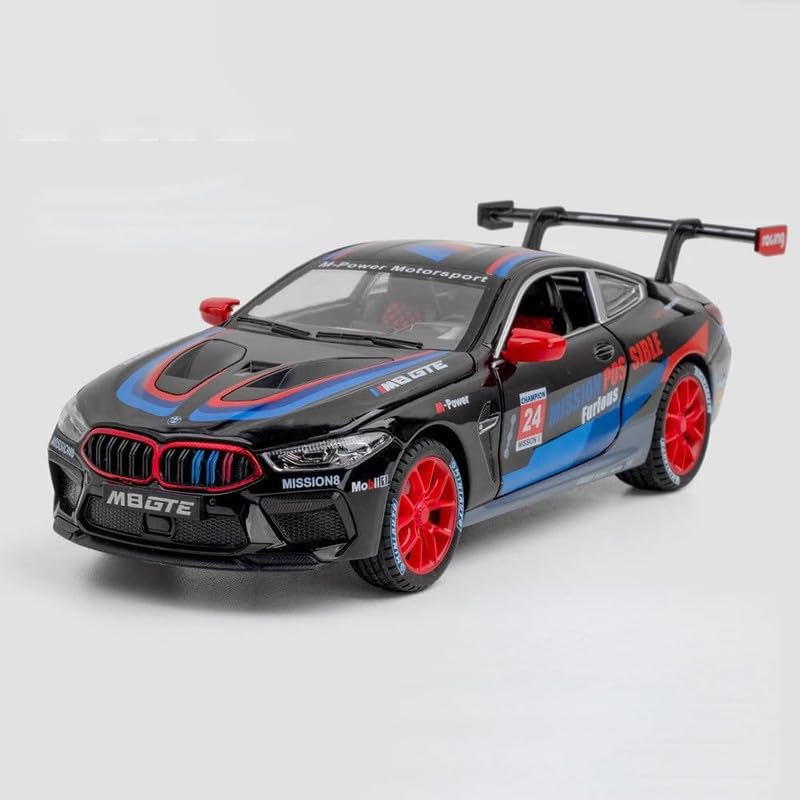Image of Kids Model 1:32 Mission M8 Die Cast Metal Car Pull Back Action Opening Doors with Realistic Engine Sound Lights Toy Car Gift for Boys - Black
