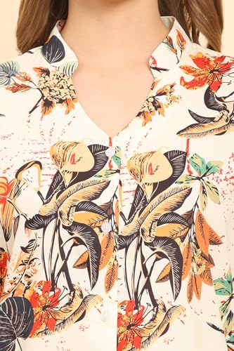 Image of Womens Casual Shirt Soft Beach Shirts Floral Tropic Print V Neck T-Shirt Short Sleeve Button Up Tops (WMS1 Cream M)