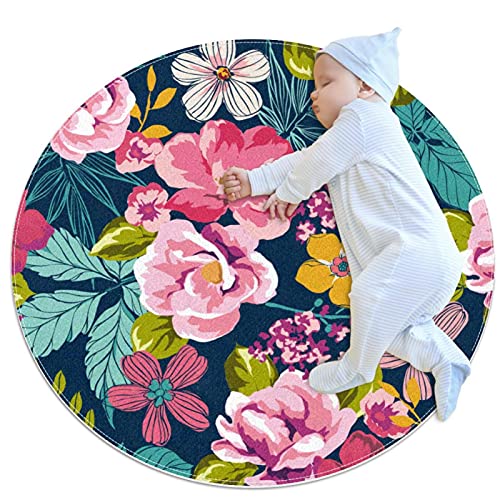 Tapis rond fleurs aux finitions soignées pour salon - 2