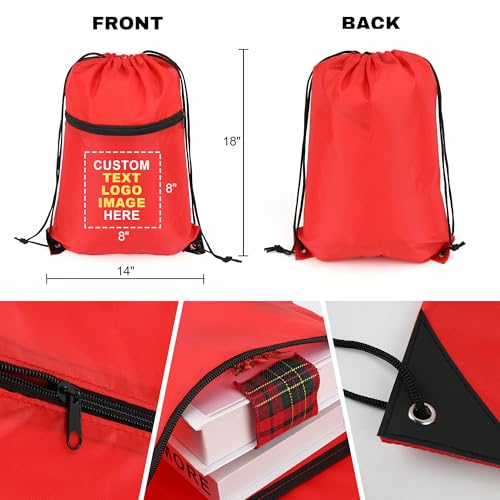 Image of Custom Drawstring Backpacks Bags 100 /200 Pack Personalized Bulk, Customized Draw String Sport Bags with Logo Text, Cinch Tote Backpack for Gym, Sport, Event,Gift, Activity, With Zipper Pocket