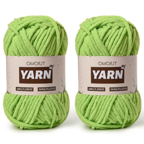 Image of 2 Packs Plush Chenille Chunky Crochet Yarn - Baby Yarn for Crocheting Soft - Velvet Yarns Knitting for Blankets Crafts - Fluffy Amigurumi Yarns 100g /131yds (2 Grass Green)