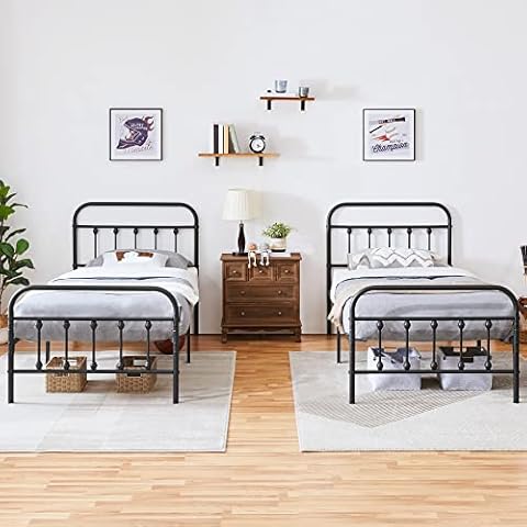 Yaheetech 2er Set Modern Bettrahmen Metallbett Einzelbett Cover