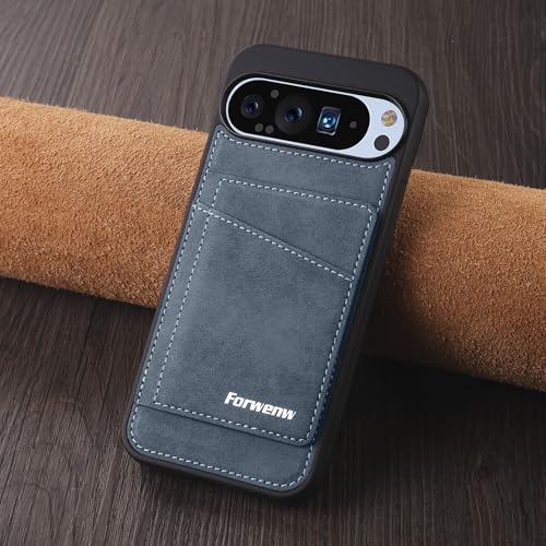Housse cuir Google Pixel 9A bleu et étui silicone haute finition magnétique