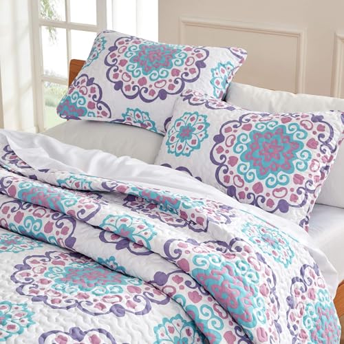 SLEEP ZONE 3-Piece Printed Quilt Set - Full/Queen Size - Lightweight Reversible Bedding Coverlet Set for All Season (Classic Circle Pattern), Full/Queen (90x96 inch | 2 Pillow Shams) - image 3