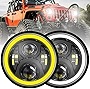 GORWARE DOT Approved Jeep Wrangler Halo Headlights, 7 Inch Round LED Headlights with DRL and Turn Signal Lights, Compatible with Jeep Wrangler JK JKU TJ LJ CJ Hummer H1 H2 Land Rover Defender