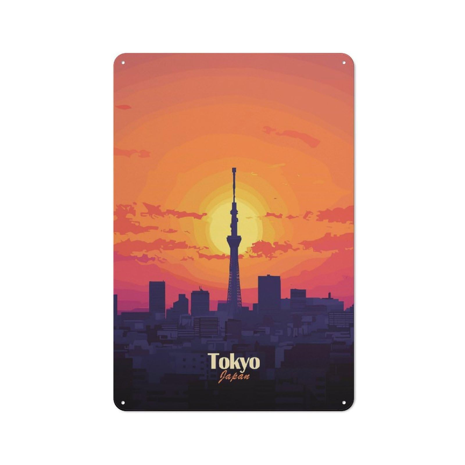 Garage Style Metal Wall Sign 30x20cm Featuring Tokyo Skyline Sunset, Garage Wall Decor for Garage, Hobby Room, Office Or Man Cave