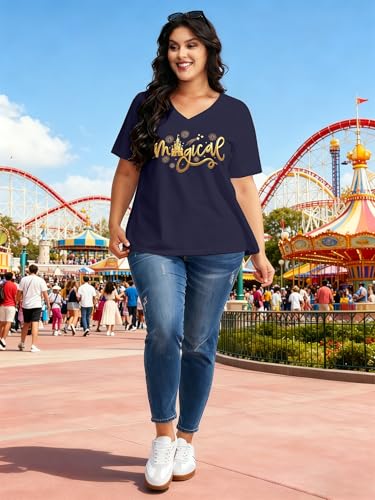 Image of NANYUAYA Plus Size Magic Shirts for Women Castle Kingdom Graphic Magical T Shirt Cute Holiday Princess Tee Vacation Tops