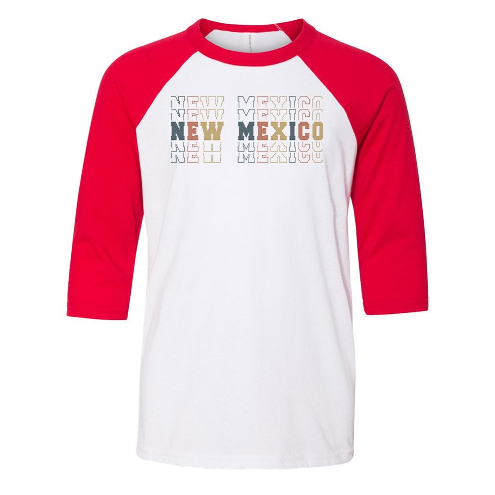 Stacked New Mexico Kids Three-Quarter Raglan Sleeve Baseball Shirt Youth Small White/Red