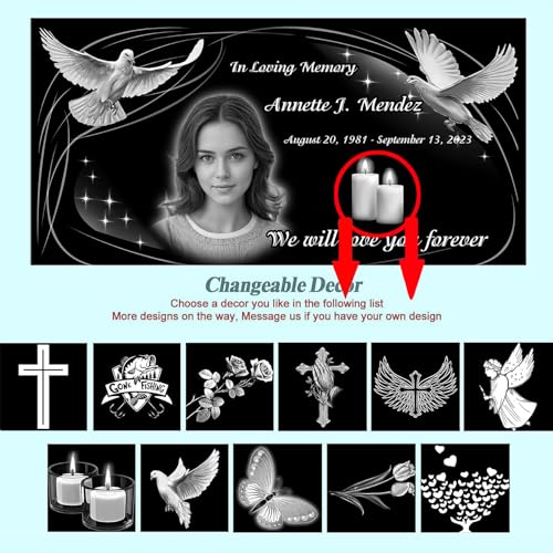 Image of 16x8 Headstone /Tombstone, Personalized with Photo & Text, Engraved on Premium Granite Headstones for Graves,Garden Memorial Stones,Memorial plaques for Outdoors,