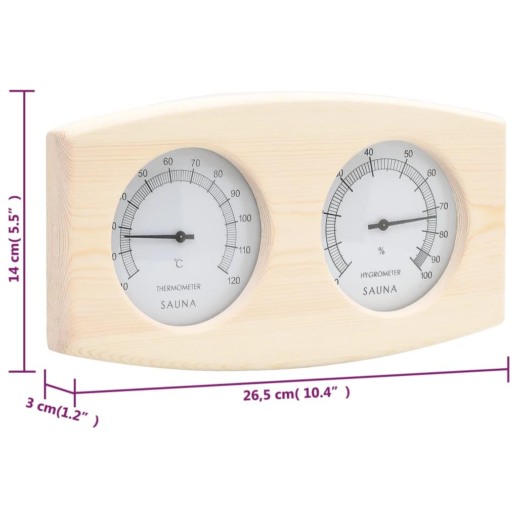2-in-1 Sauna-Hygrothermograph und Sanduhr Set aus Massivholz Kiefer für Temperatur, Luftfeuchtigkeit und Saunazeit, geeignet für Wellness, Dampfbad und Spa