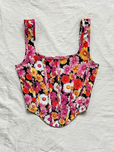 Image of mikuchiku Women's Floral Corset Tank Top, Printed, Sleeveless Crop Top