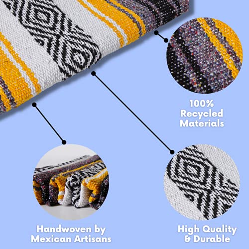 El Paso Designs Mexican Yoga Blanket – Colorful Falsa Serape Throw for Yoga, Beach, Picnic, Saddle, or Home Décor – Soft Woven Boho Blanket (Yellow) by El Paso Designs - Image 2