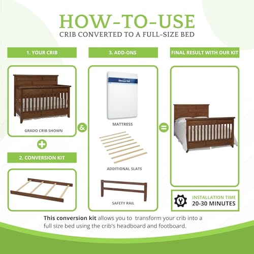 Image of Full-Size Conversion Kit Bed Rails for Dolce Babi Convertible Cribs - Solid Wood Rail - Toddler and Adult Bed Rail for Full-Size Beds - Essential Nursery & Baby Furniture (Farmhouse Brown)