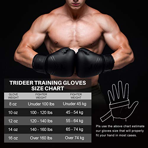 image for Trideer Pro Grade Boxing Gloves, Kickboxing Bagwork Gel Sparring Train