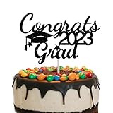 GotGala Congrats Grad 2023 Cake Topper Black and Gold Glitter Graduation Cake Topper Graduation Cap Cake Picks for 2023 Graduation Party Decorations