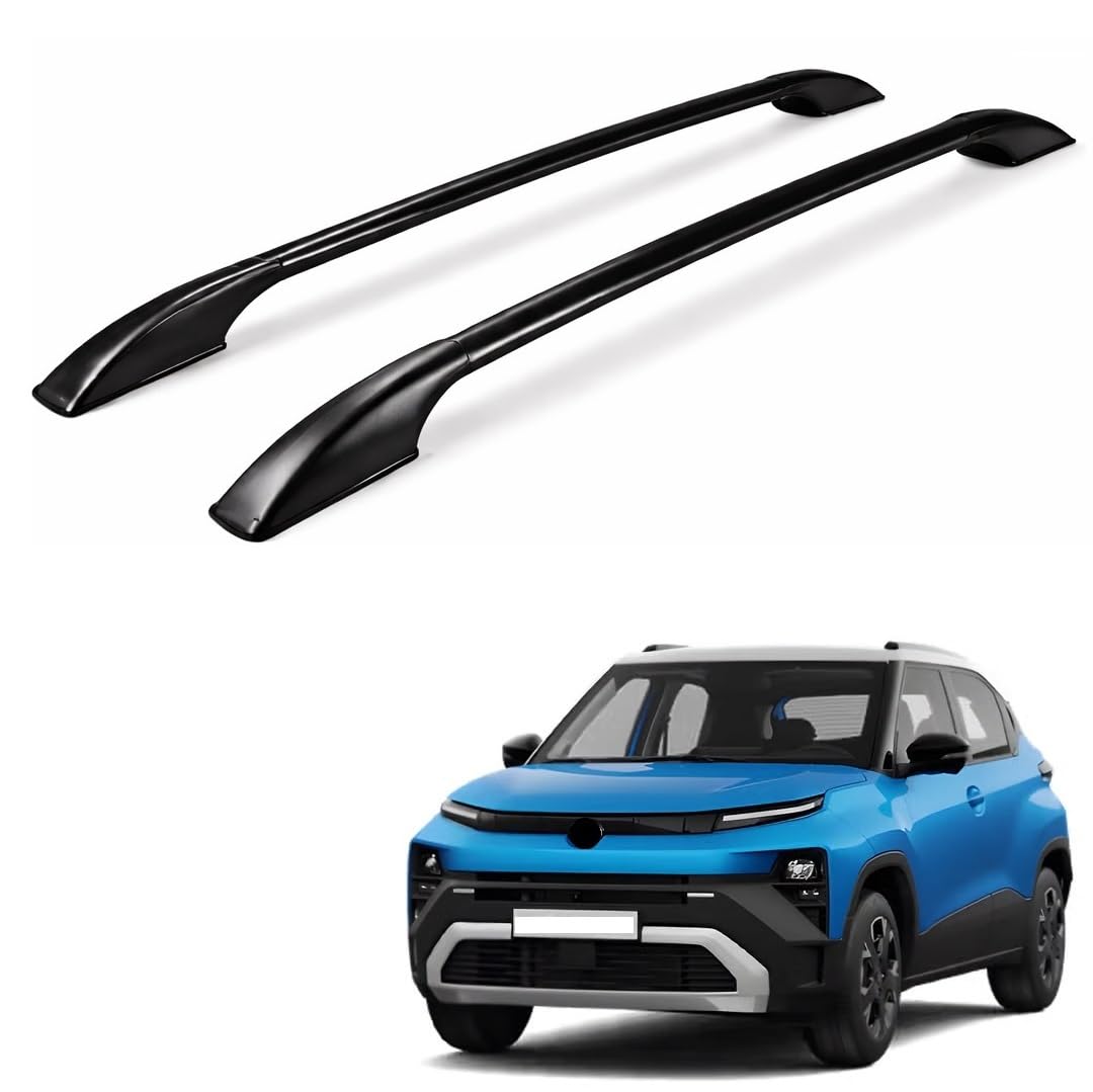 Universal Car Roof Rail Bars Set of 2 | Premium Metal Roof Rack with Plastic End Caps | Strong, Lightweight & Weather Resistant | Easy Installation | Full Black Suitable for Tata Punch 2026