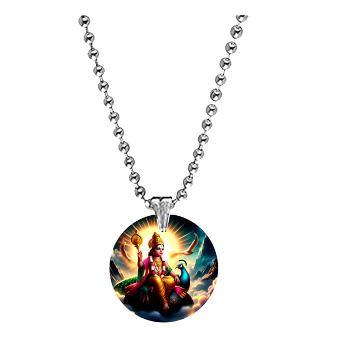 abhiora fashion Lord Bal Murugan Peacock Bead Chain Acrylic Pendant for Men and Women Spiritual Religious Jewelry Lightweight Daily Wear-picture-10