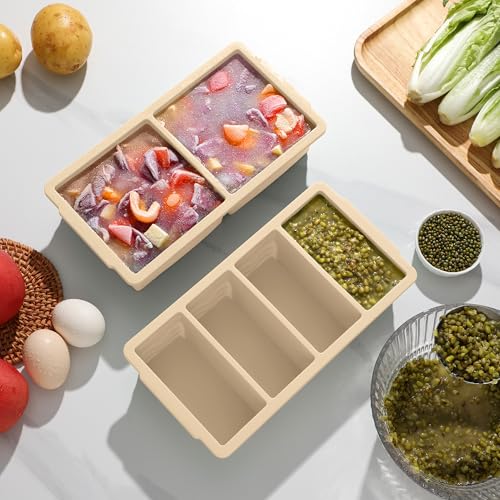 Image of Silicone Freezer Molds for Soup with Lid, 1-Cup & 2-Cup Large Ice Cube Trays Food Storage Containers for Meal Prep, Freeze 500mL /250mL /125mL Portions - 2 Pack