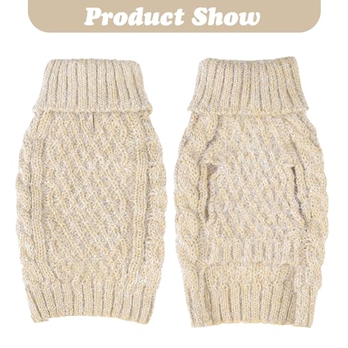 Image of Turtleneck Small Dog Sweaters - Classic Cable Knitwear Winter Coat for Small Medium Dogs Male Female Puppy Dog Cold Weather Clothes Girls Boys, Cream, XS