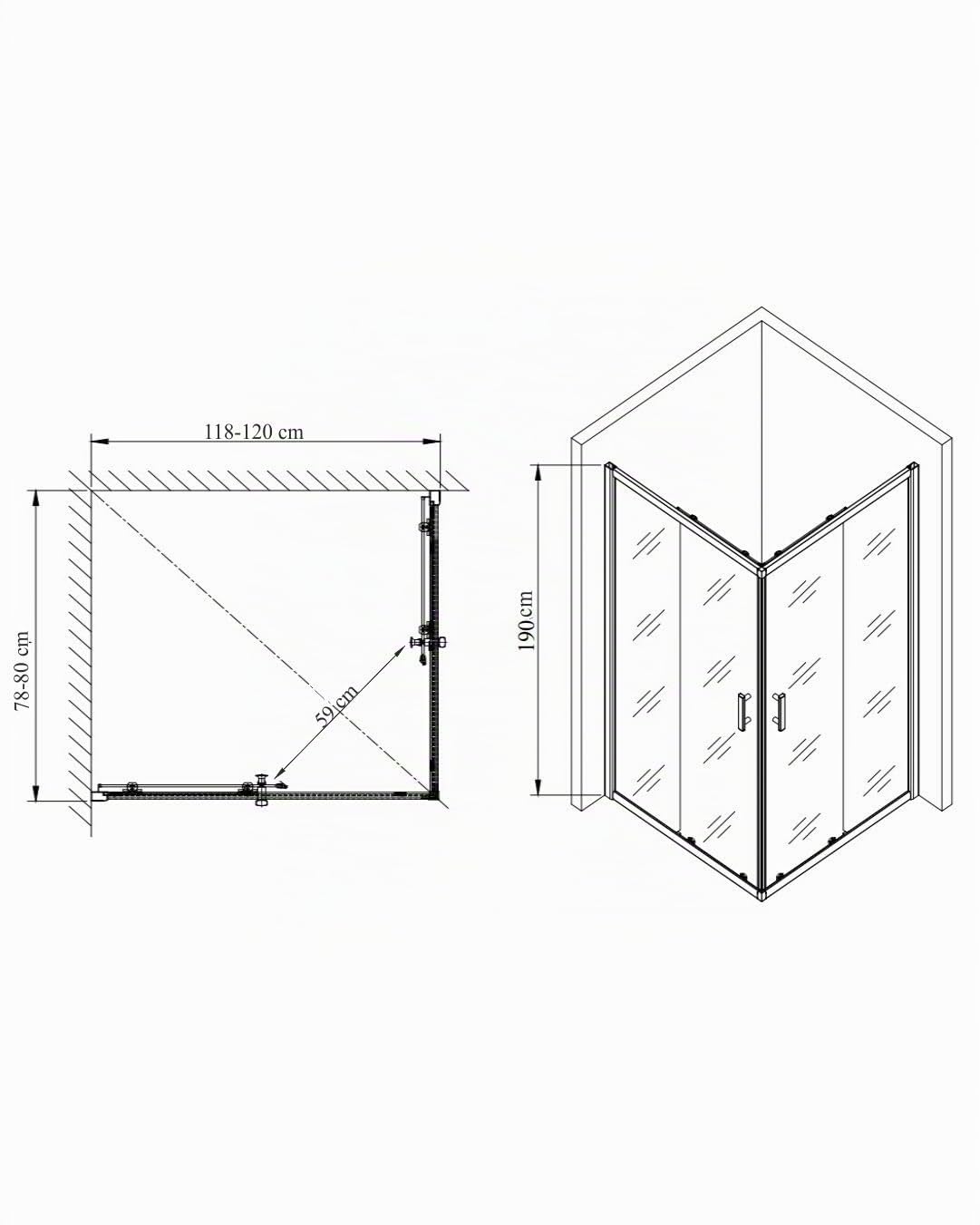 Box doccia cm 80x120 angolare vetro temperato 5 mm serigrafato, apertura scorrevole e profili cromati
