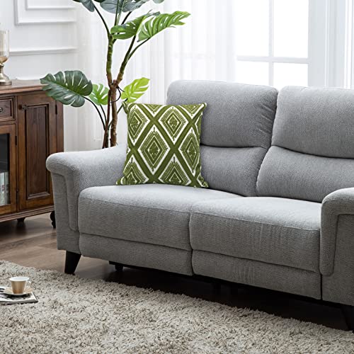 Alysheer Embroidered Decorative Throw Pillow Cover 18"X18", Boho Geometric Modern Thick Embroidery Pattern, Durable Cotton Canvas Soft Cushion Case For Sofa Couch Bed Living Room (Olive Green) #TOP3