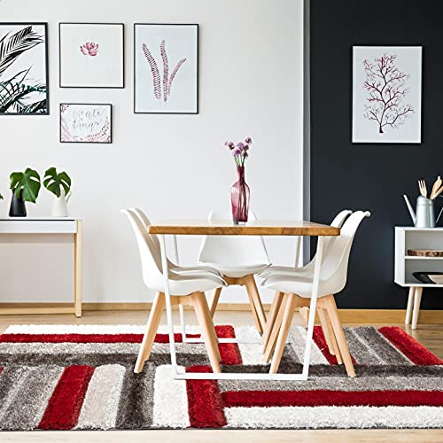 Image of Carpets for Living Room 5 x 7 Feet Soft Smooth Thick Non-Slip Fluffy Shaggy Area Rug for Bedroom, Drawing, Kids Room, Office with Upto 2 Inch Microfiber High Pile (RED Gray A)