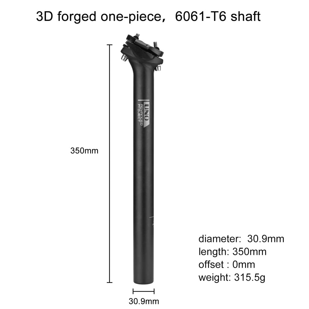 FOMTOR Aluminium Bike Seatpost, 30.9mm x 350mm, Black, Mountain Bike, Adjustable Angle for MTB Road, BMX - Image 2